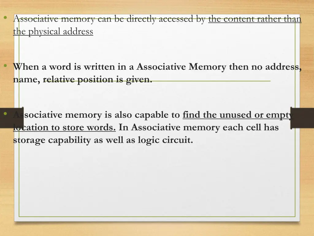 associative memory can be directly accessed