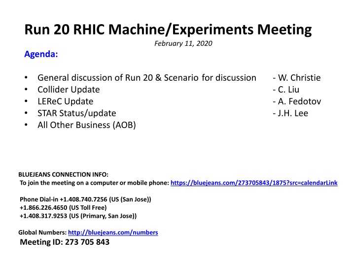 run 20 rhic machine experiments meeting february