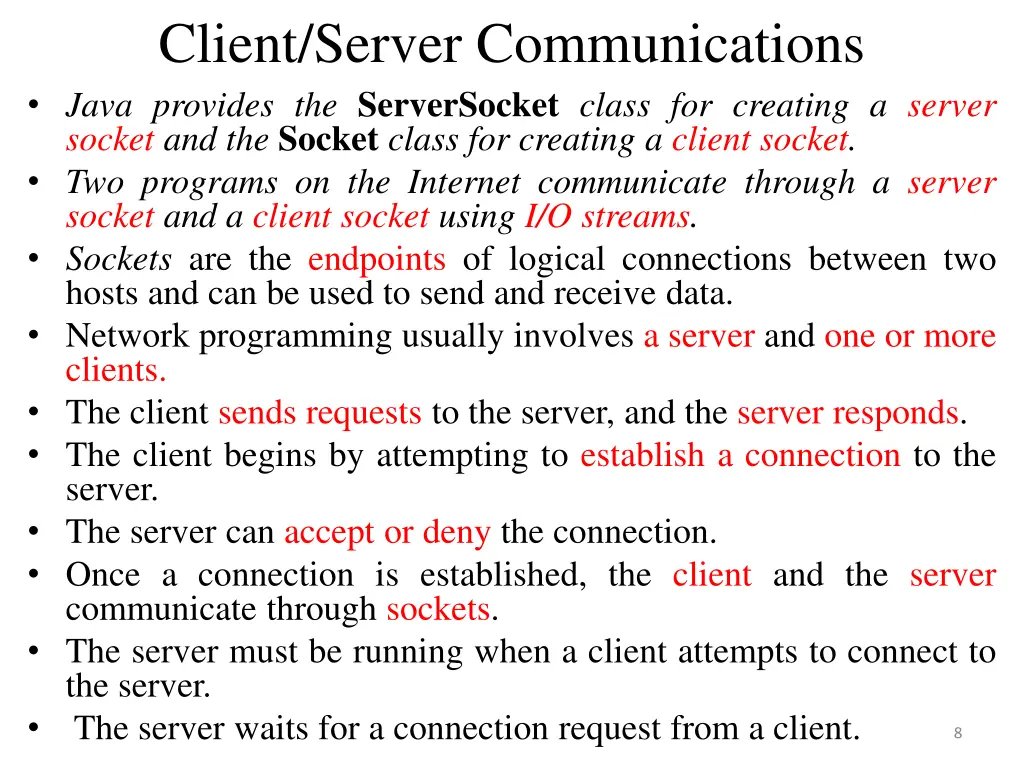 client server communications java provides