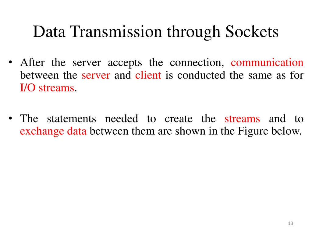 data transmission through sockets