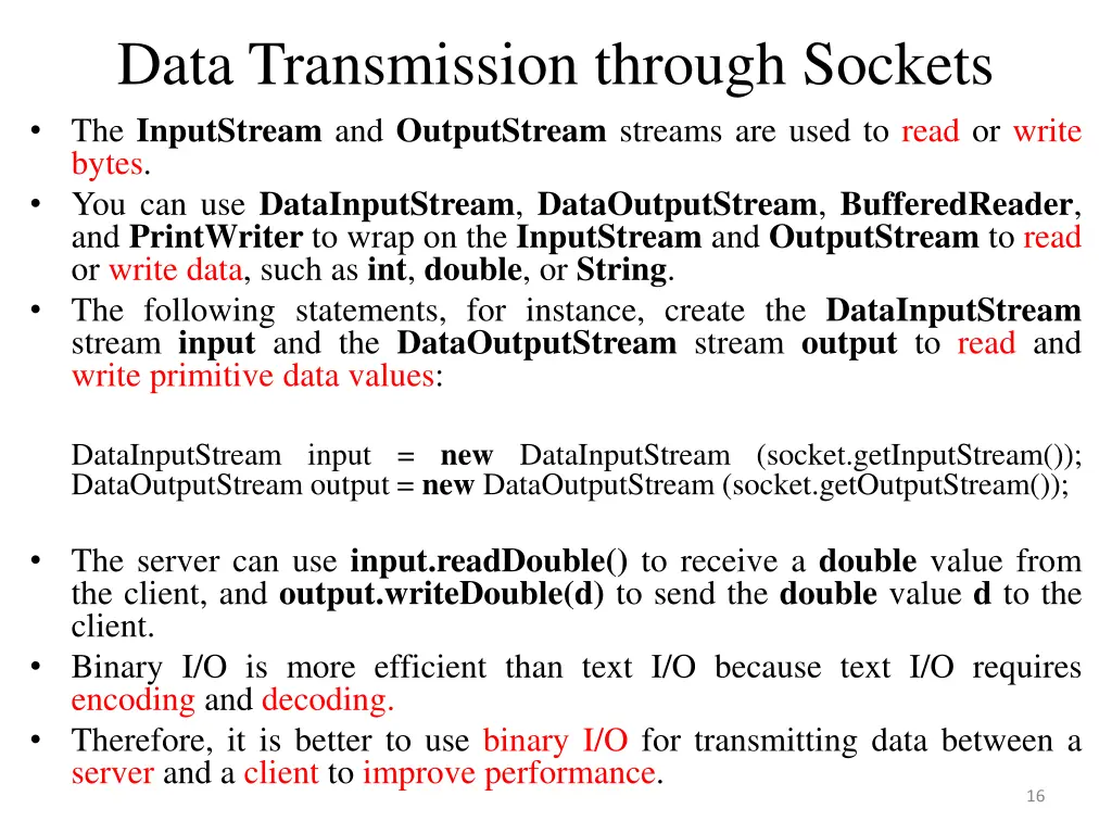 data transmission through sockets the inputstream