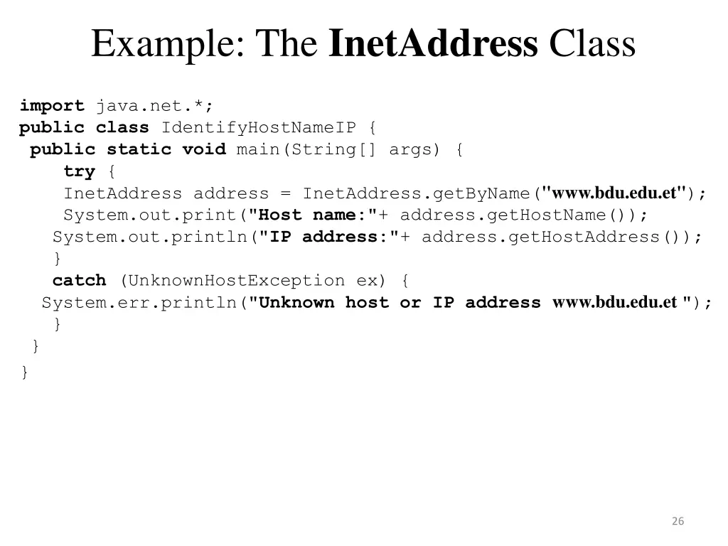 example the inetaddress class