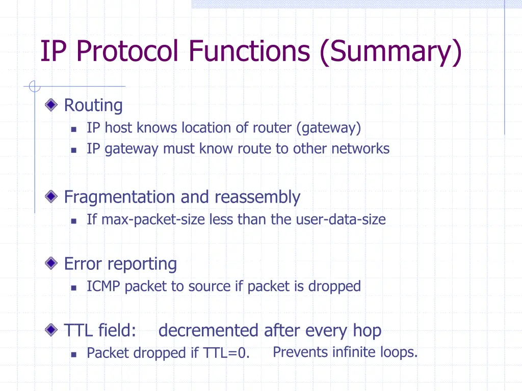 ip protocol functions summary