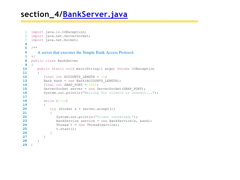 section 4 bankserver java