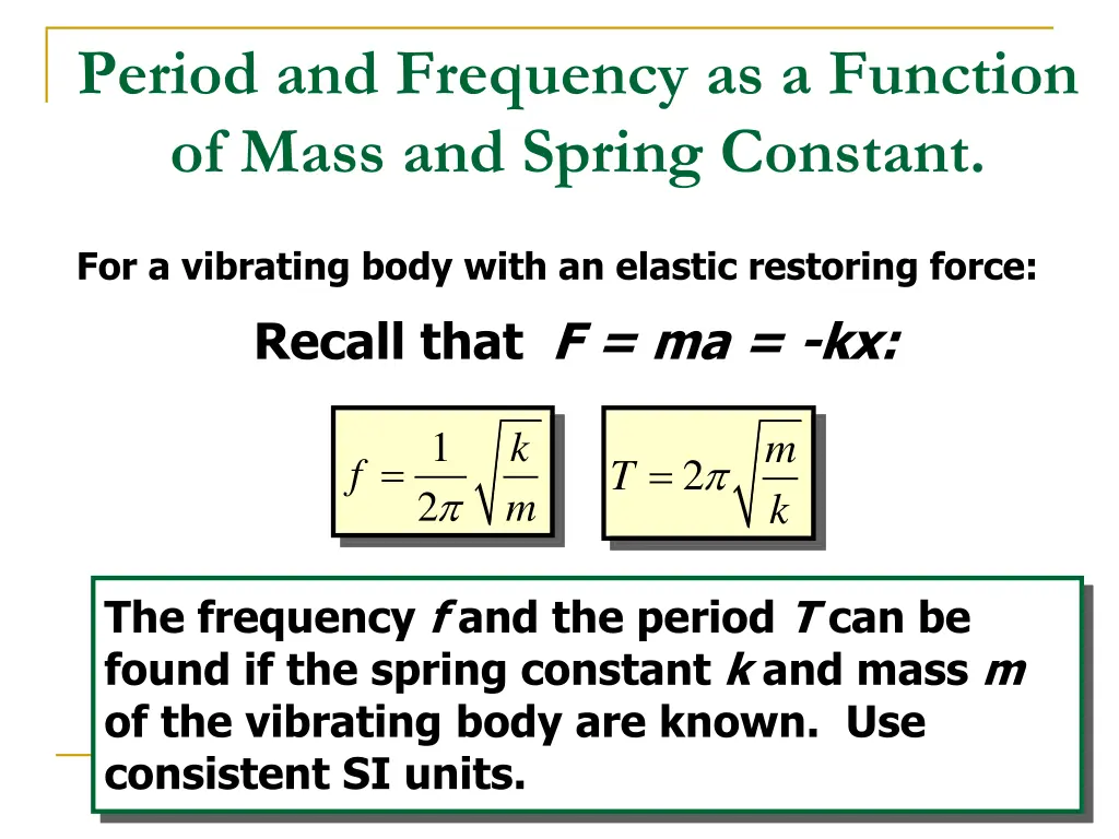 period and frequency as a function of mass