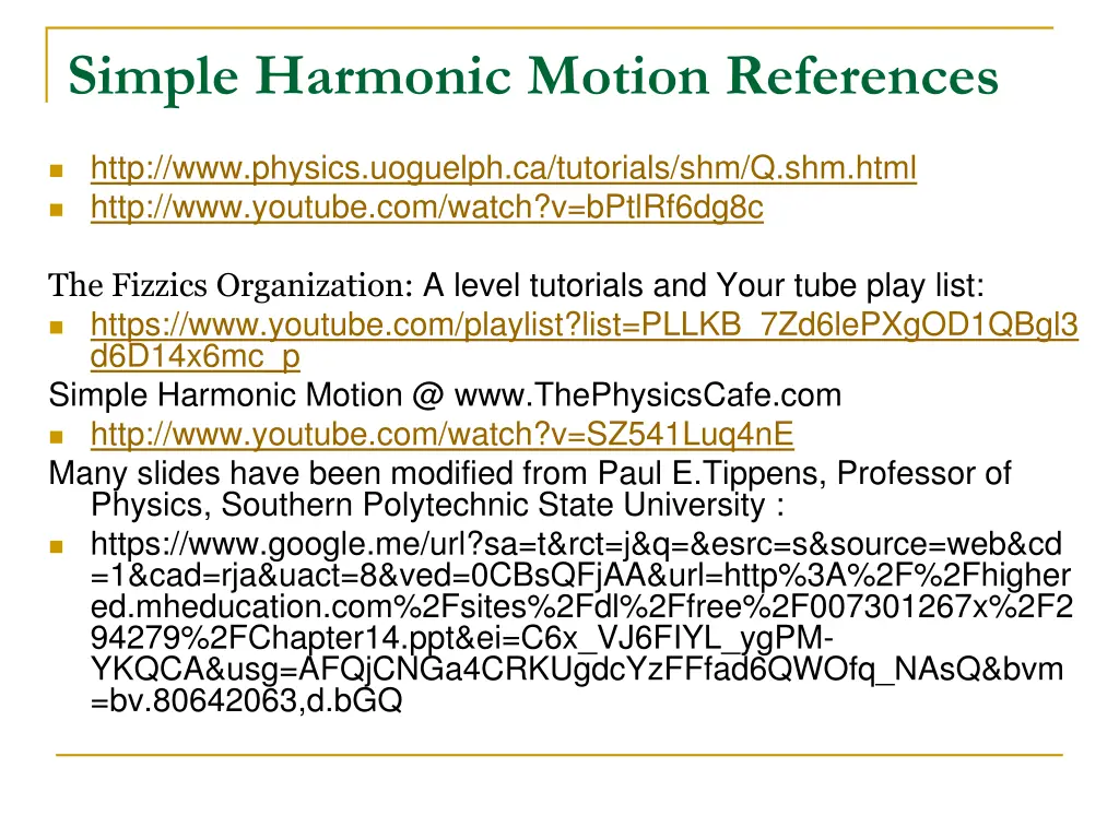 simple harmonic motion references