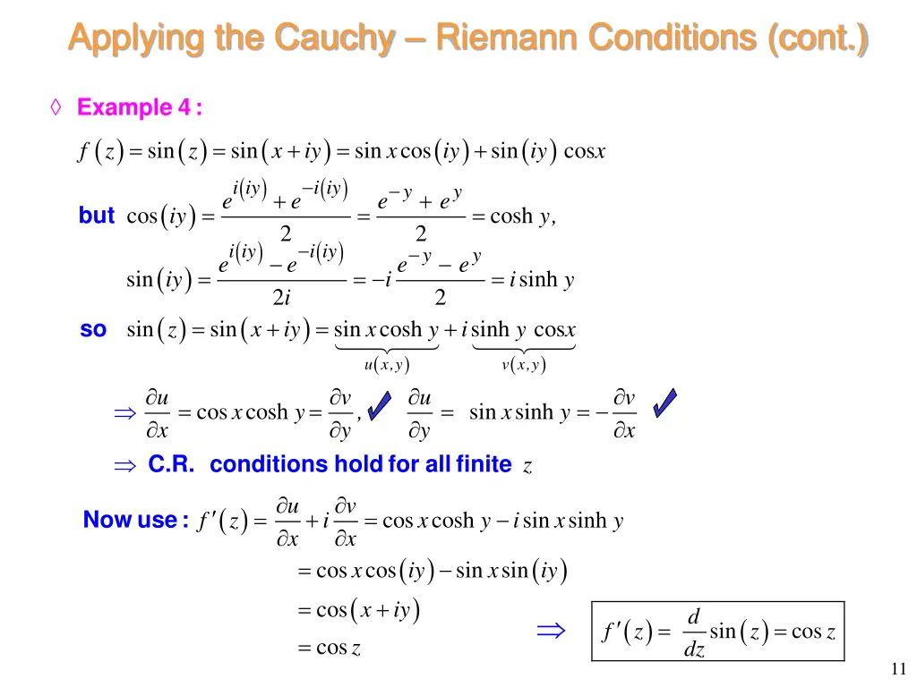 applying the cauchy riemann conditions cont 1