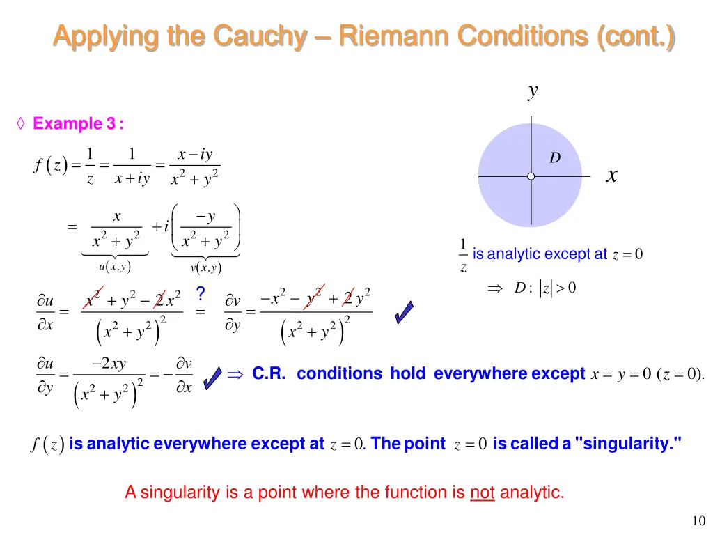 applying the cauchy riemann conditions cont