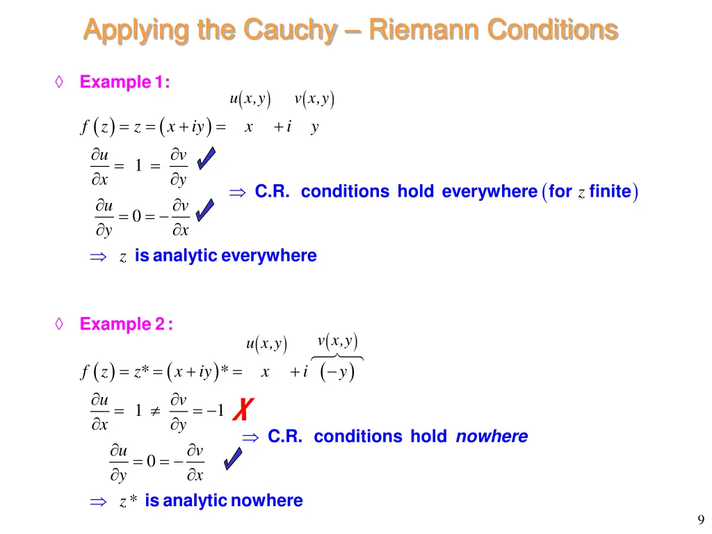 applying the cauchy riemann conditions
