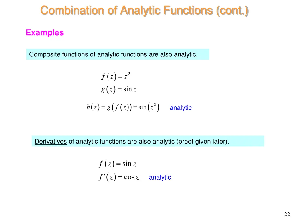 combination of analytic functions cont