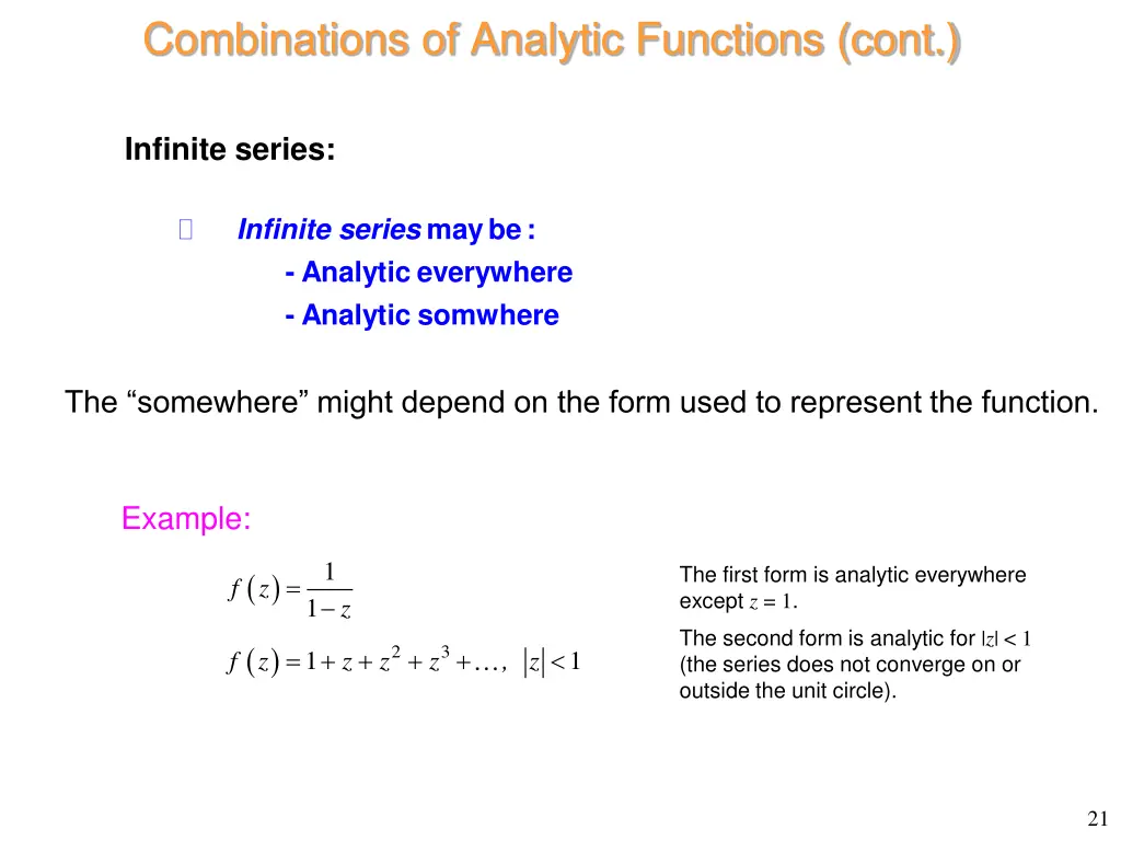 combinations of analytic functions cont