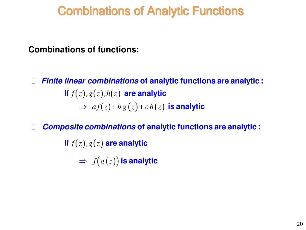 combinations of analytic functions