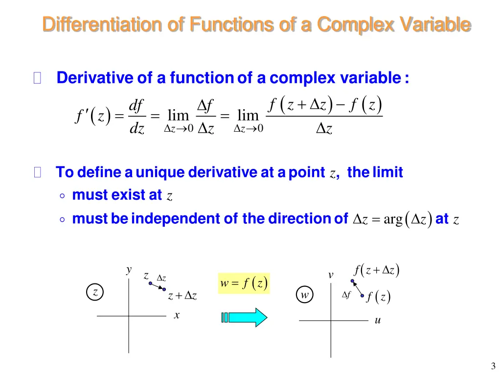 differentiation of functions of a complex variable