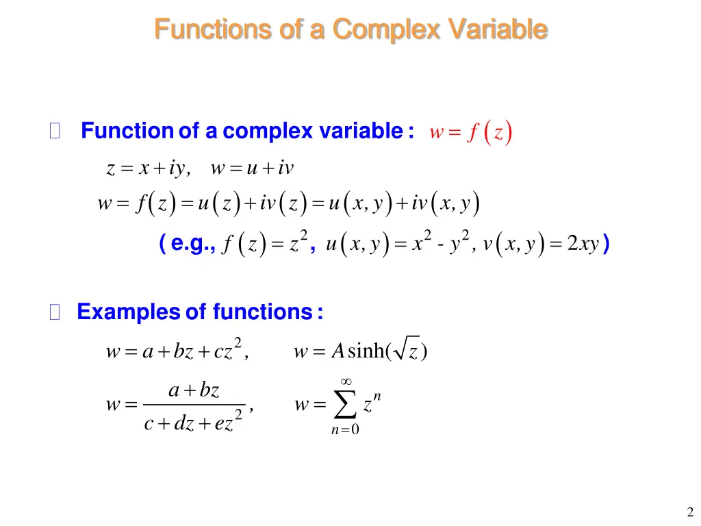 functions of a complex variable
