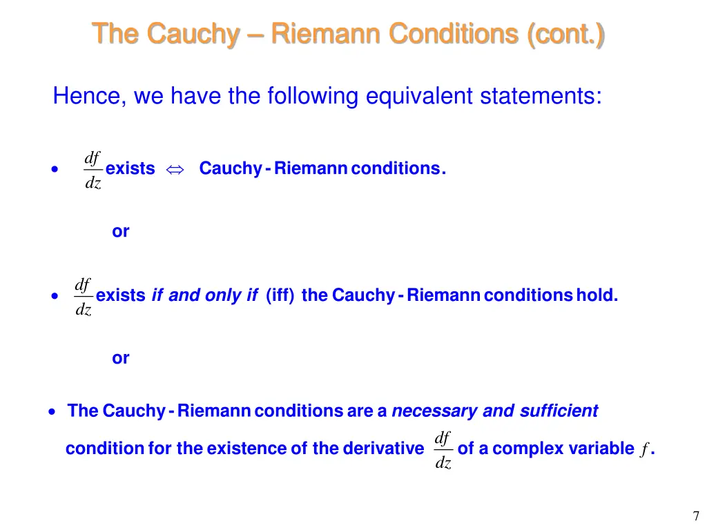 the cauchy riemann conditions cont 2