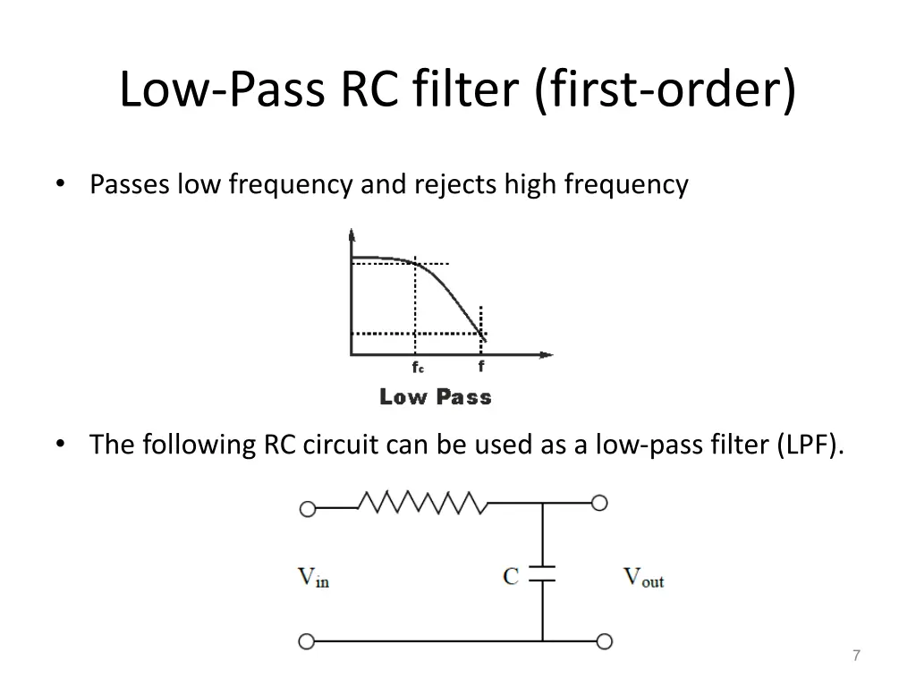 low pass rc filter first order