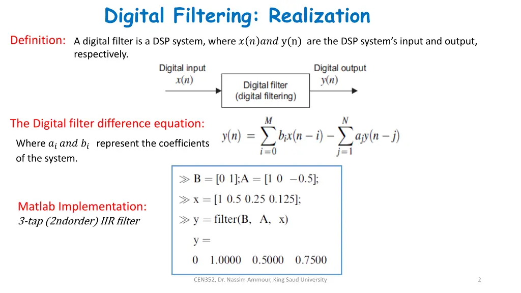 digital filtering realization