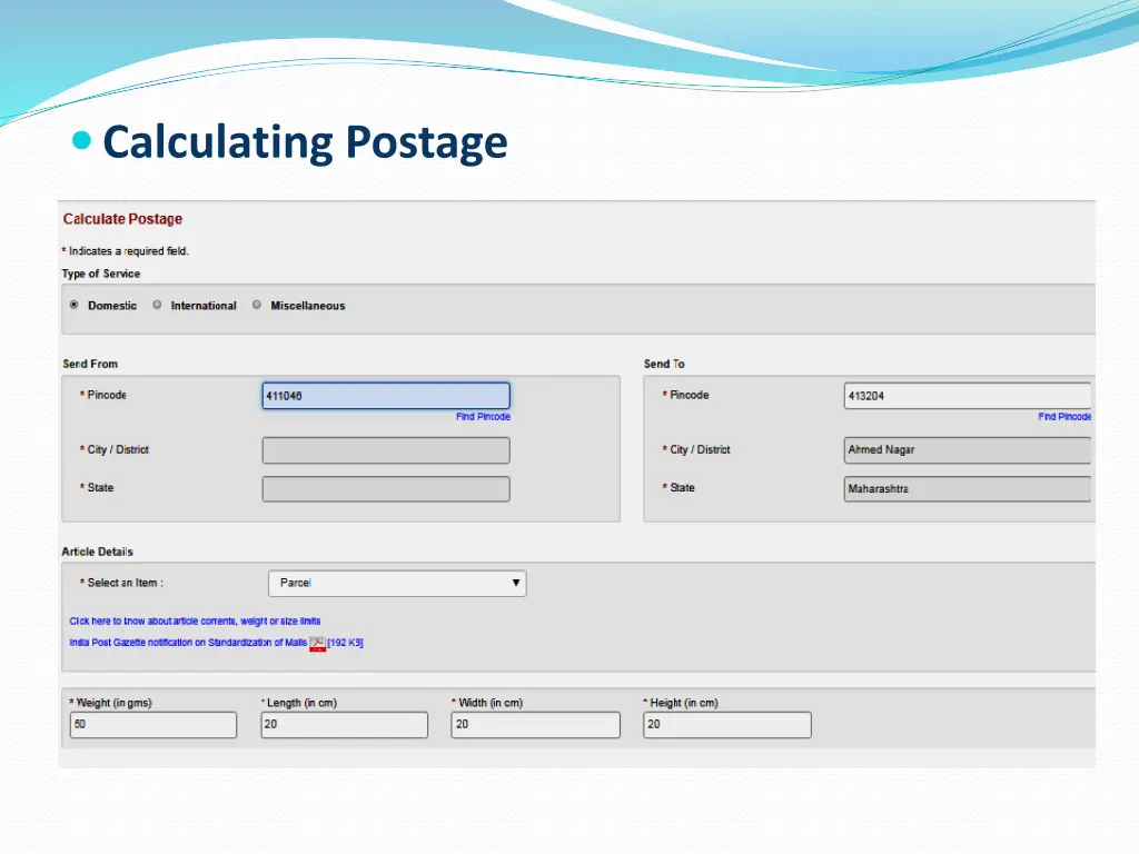 calculating postage