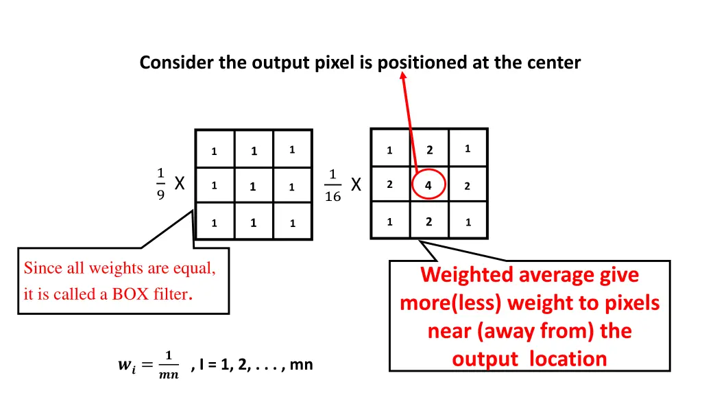 consider the output pixel is positioned