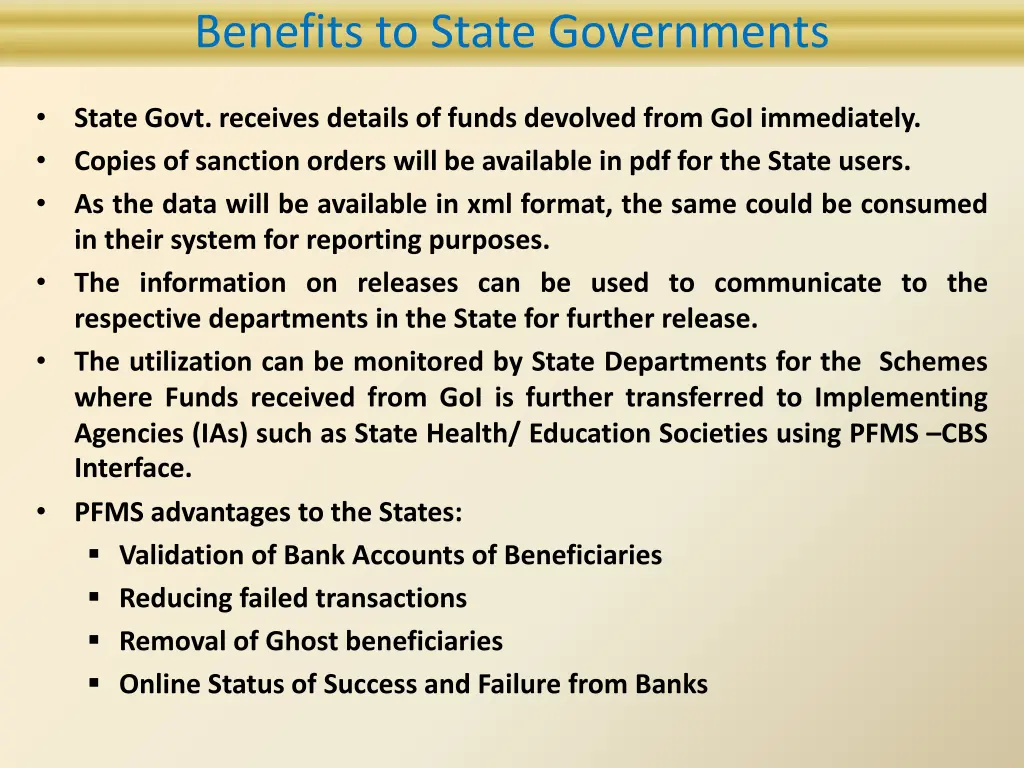 benefits to state governments