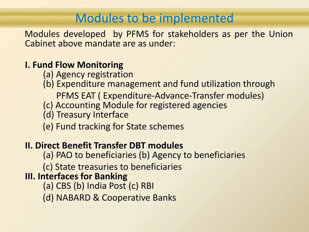modules to be implemented modules developed