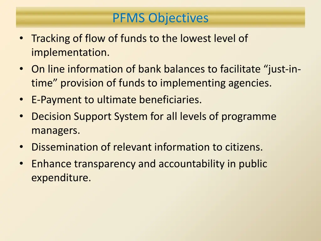 pfms objectives