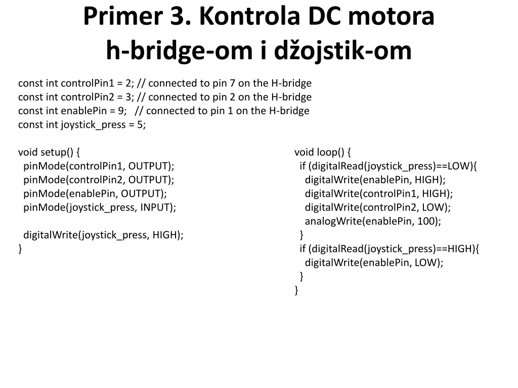 primer 3 kontrola dc motora h bridge 1