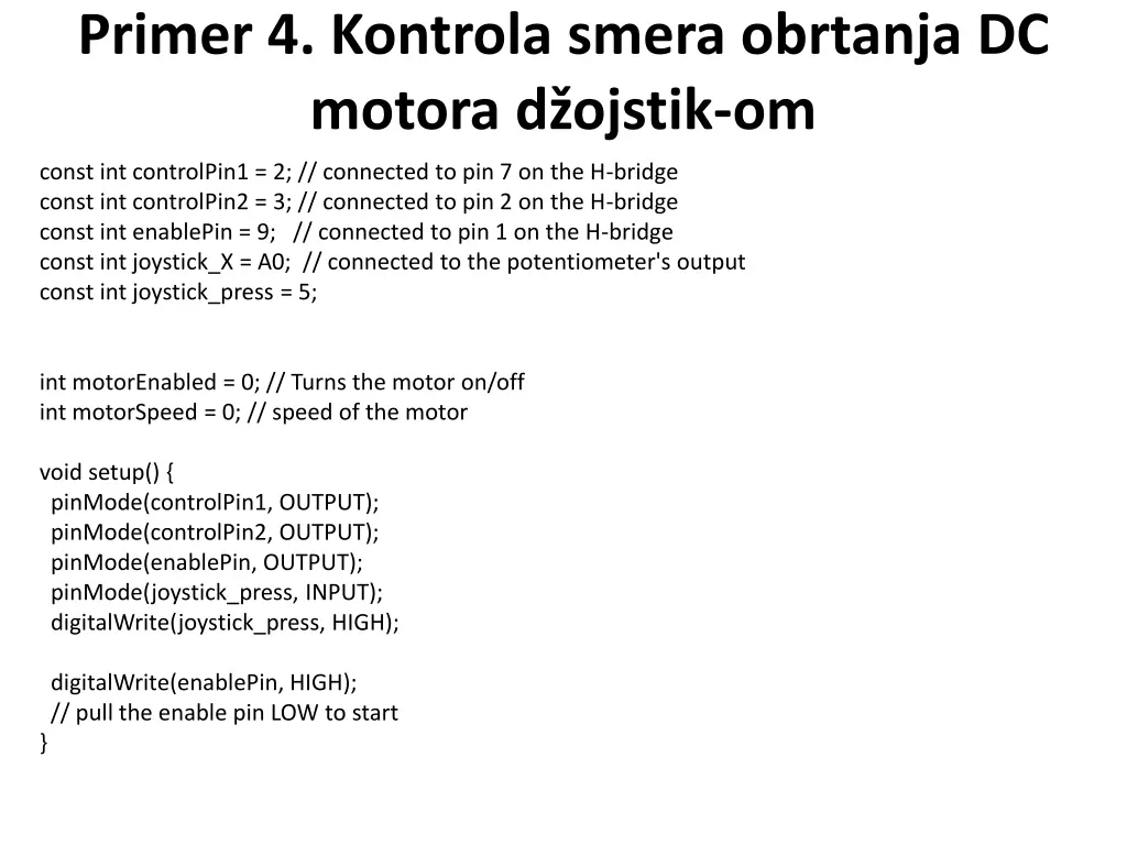 primer 4 kontrola smera obrtanja dc motora