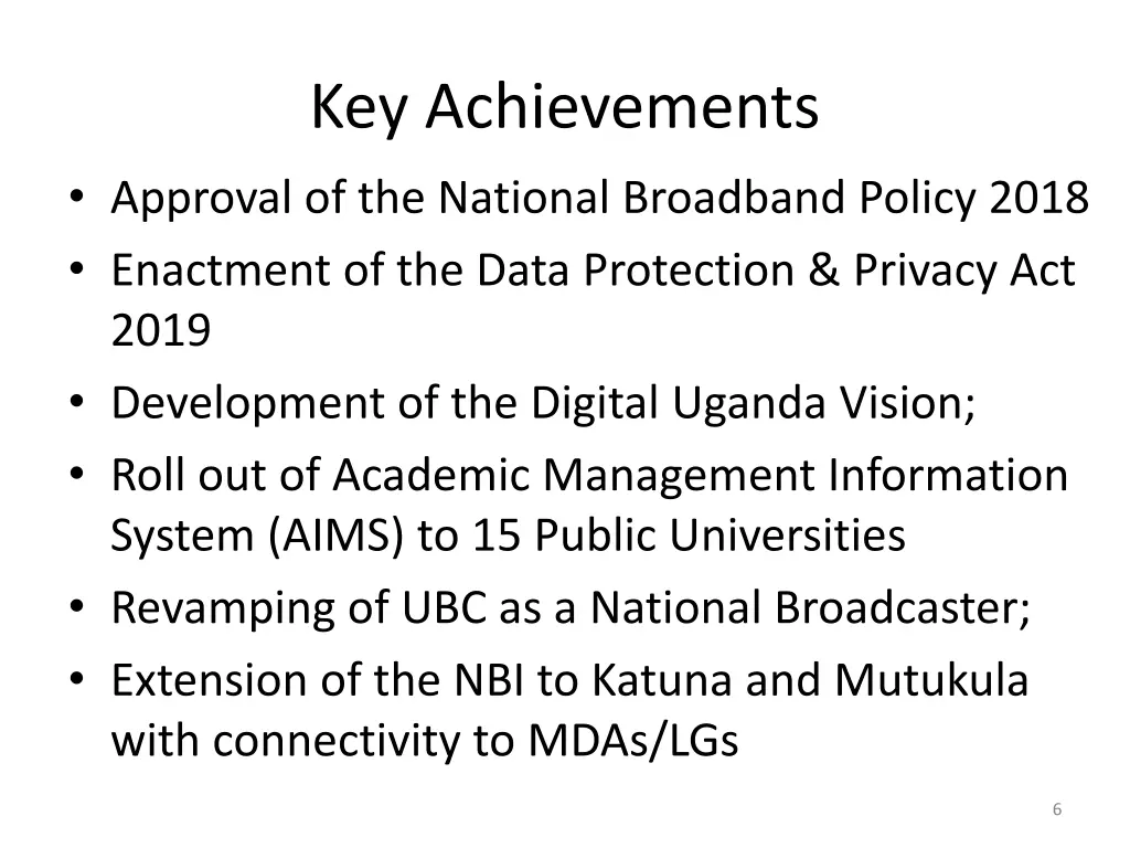key achievements approval of the national