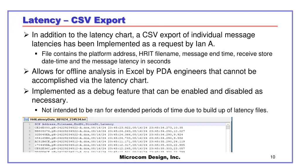 latency csv export