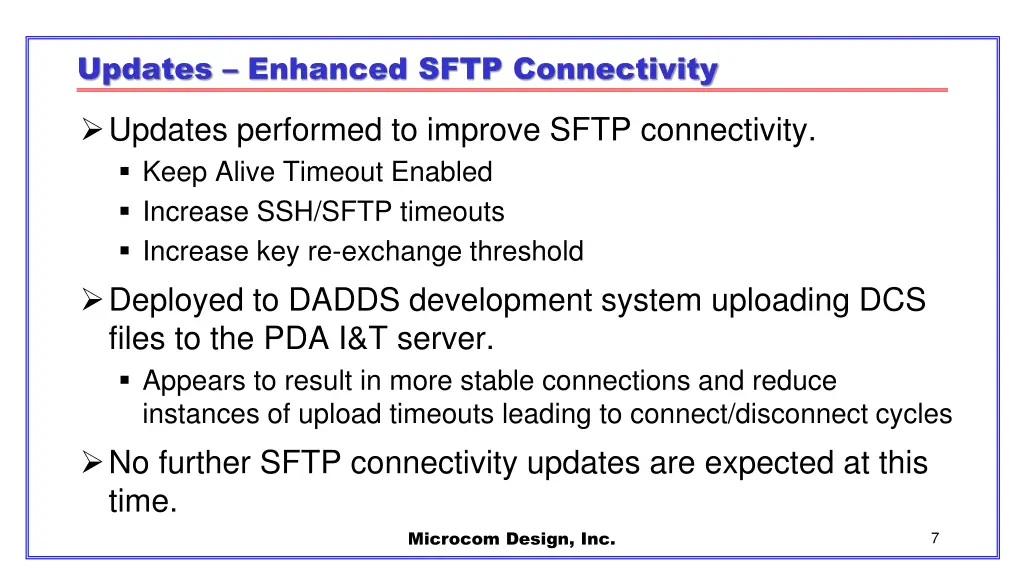 updates enhanced sftp connectivity