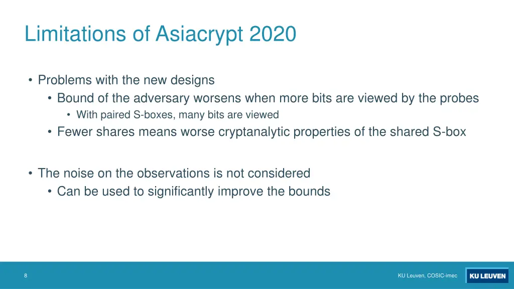 limitations of asiacrypt 2020