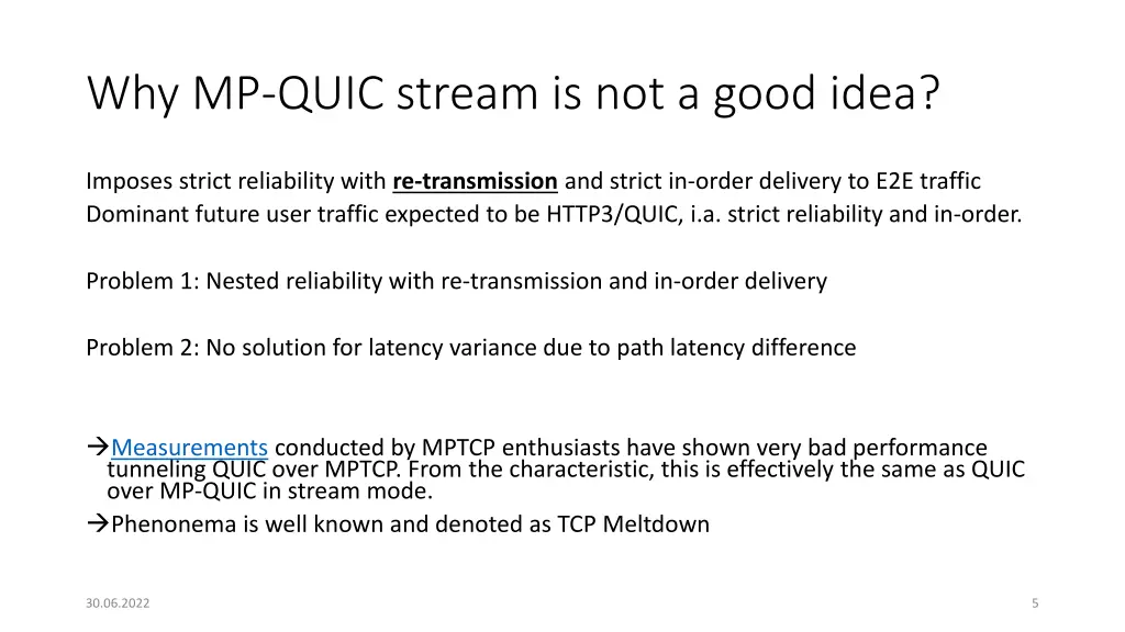 why mp quic stream is not a good idea