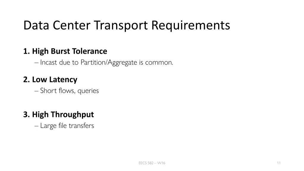 data center transport requirements