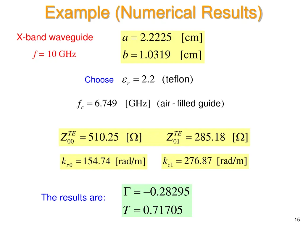 example numerical results