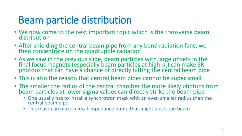 beam particle distribution beam particle