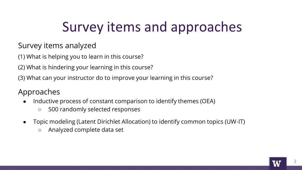 survey items and approaches