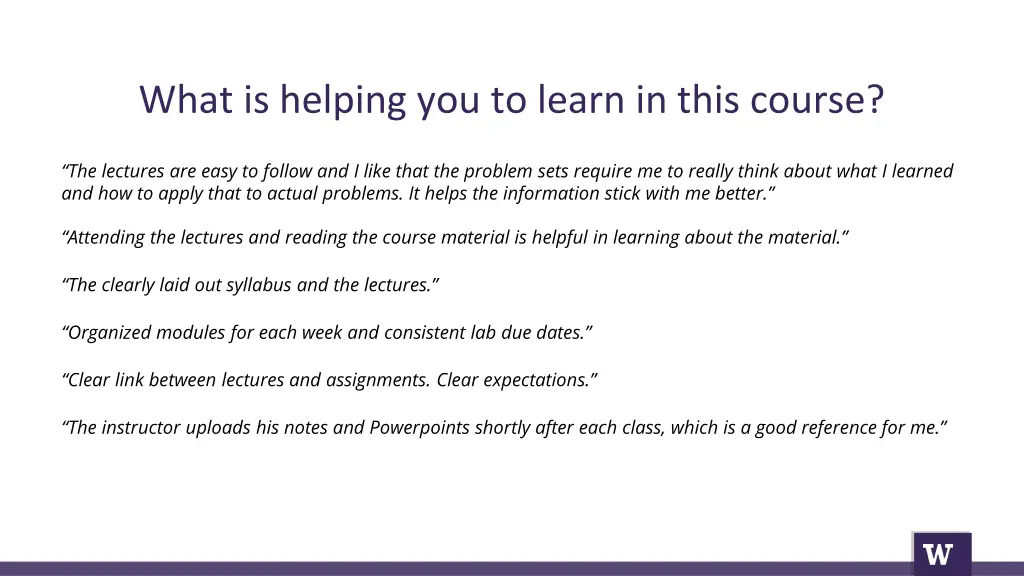 what is helping you to learn in this course 4
