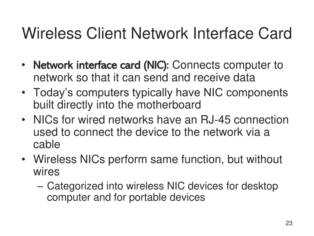 wireless client network interface card