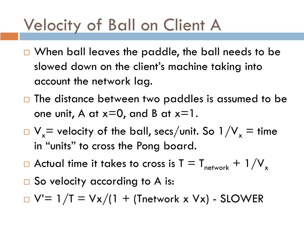 velocity of ball on client a