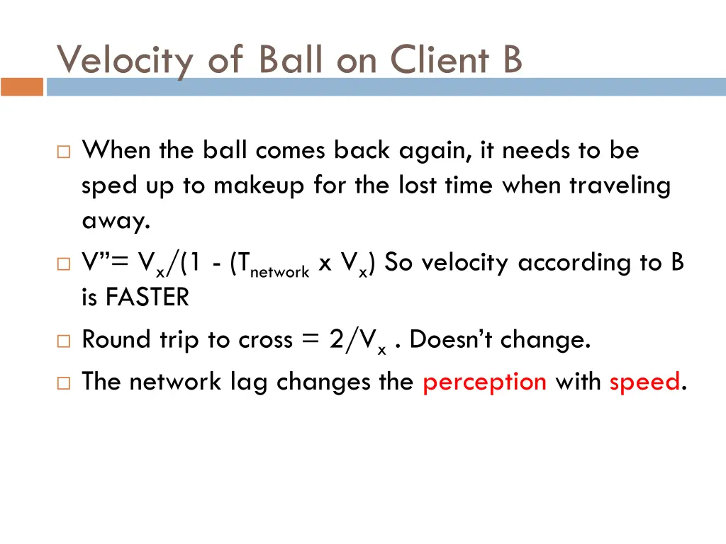 velocity of ball on client b