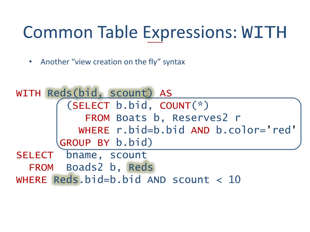 common table expressions with
