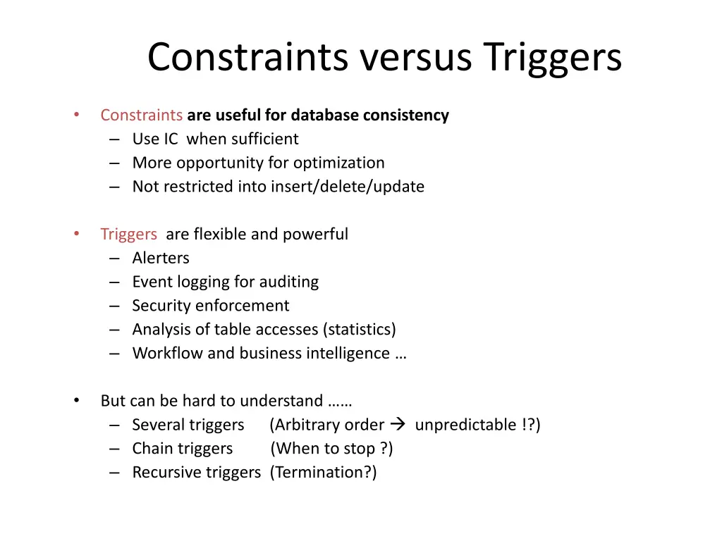 constraints versus triggers