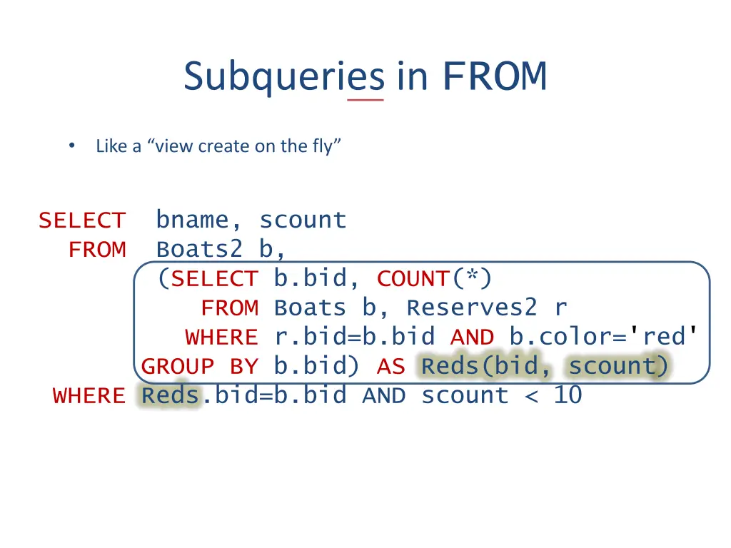 subqueries in from