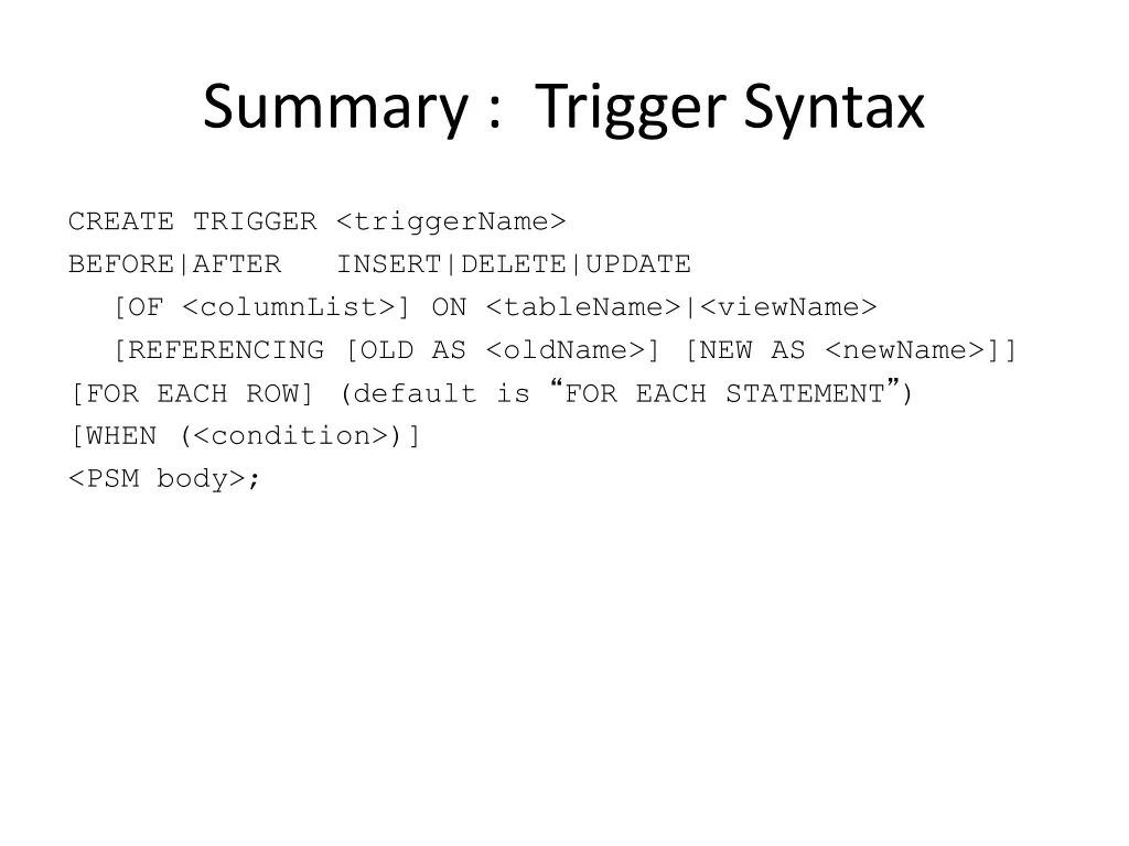 summary trigger syntax