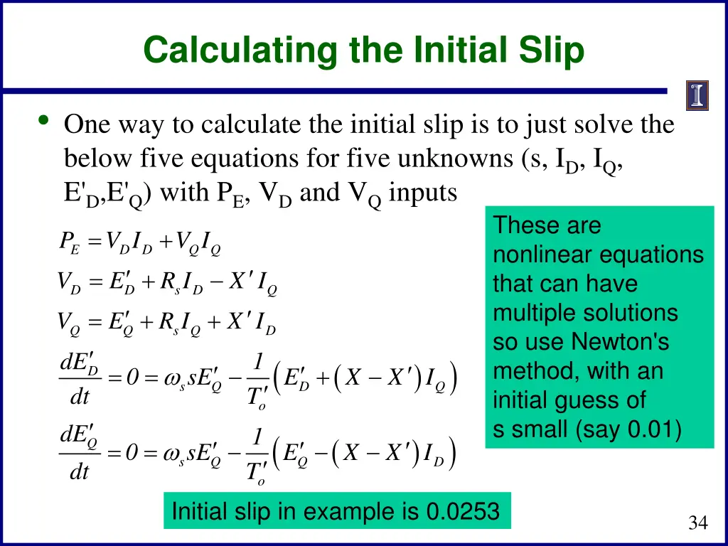 calculating the initial slip