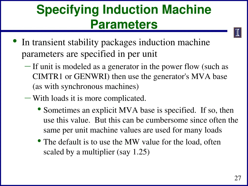 specifying induction machine parameters