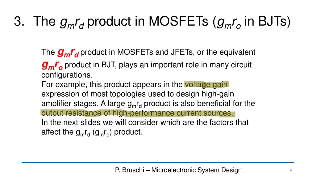 3 the g m r d product in mosfets g m r o in bjts