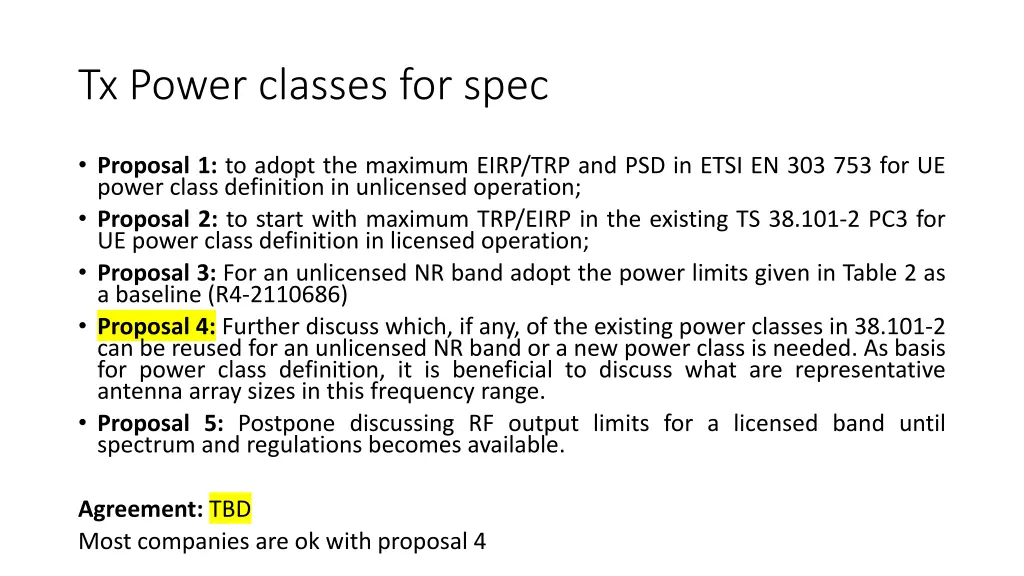 tx power classes for spec