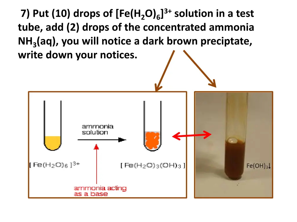 7 put 10 drops of fe h 2 o 6 3 solution in a test